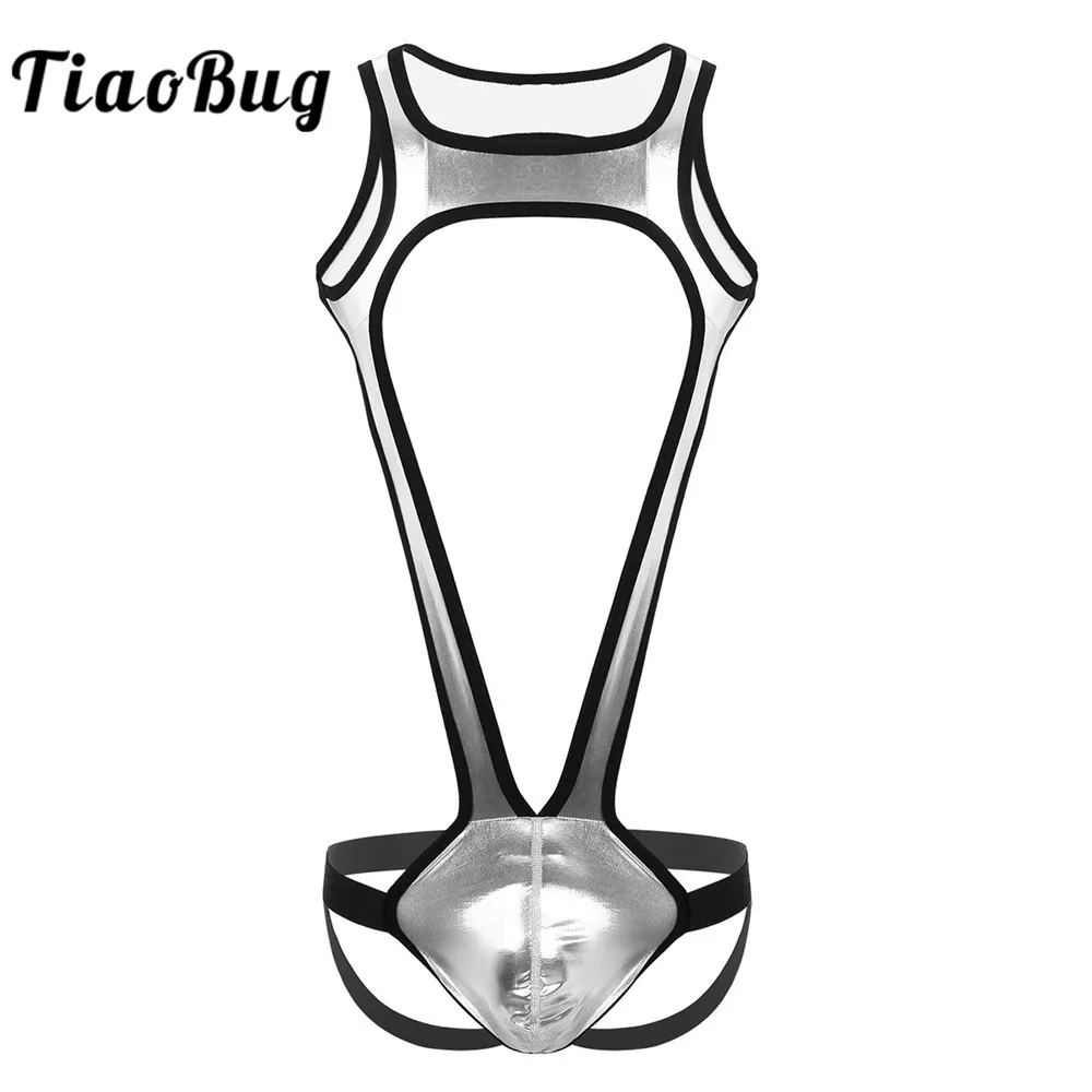 Costume Da Bagno Intero Metallizzato Lucido Da Uomo Intimo Sospensorio Mankini Costumi Da Bagno Uomo Slip Sexy Body Costumi Da Bagno Rave Clubwear