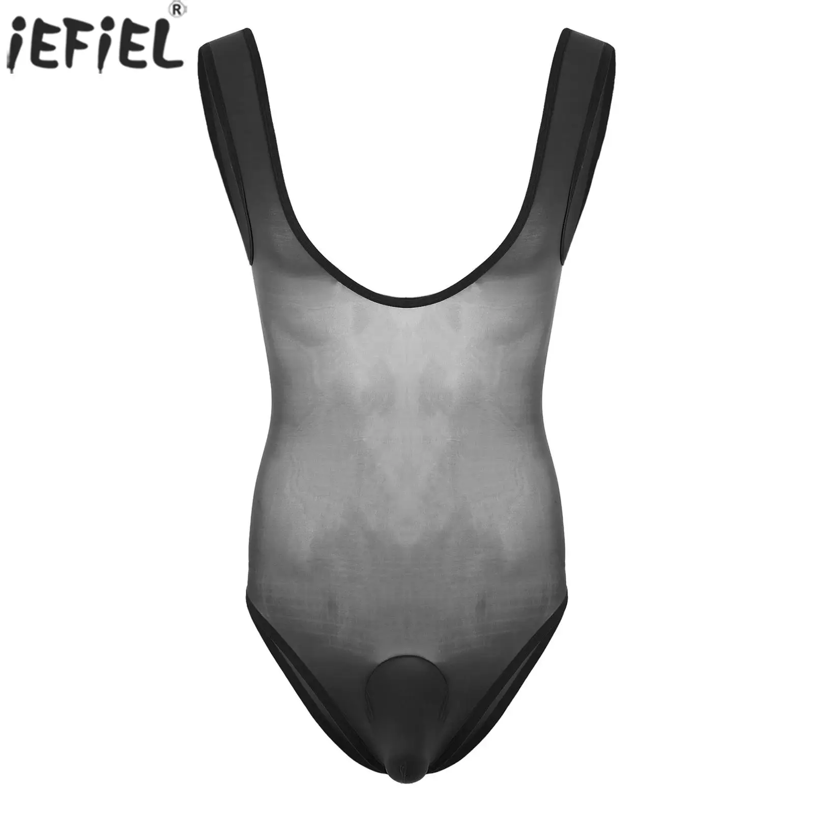 Mens Shiny Oil Mankini Body Swimwear Tank Vest Top Senza Maniche High Cut Bulge Pouch Thongs Sheer Collant Slim Body Catsuit