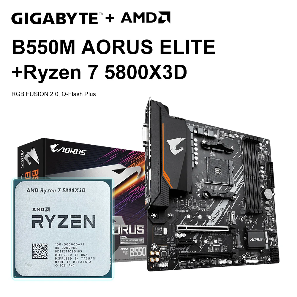 Amd Nuovo Ryzen 7 5800 X3D R7 5800 X3D 3.4 Ghz 8-Core 16 Thread Cpu + Gigabyte B550M Aorus Elite B550M Scheda Madre Gaming 128Gb