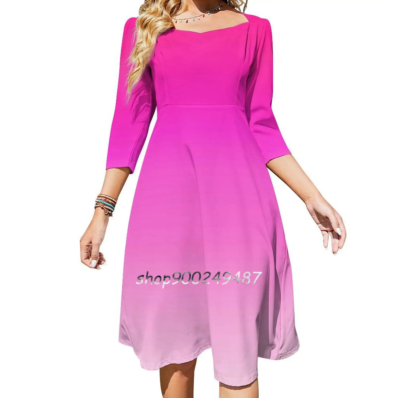 Think Pink Ombre Gradient Tie Dye Sweetheart Knot Flared Dress Fashion Design Large Size Loose Dress Pink New Orleans Nola