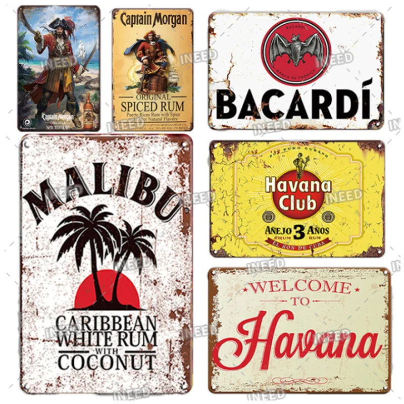 Ineed Decor Rum Beer Havana Club Bacardi Captain Metal Sign Targa Metal Vintage Poster Retro Tin Signs For Bar Pub Club Decor