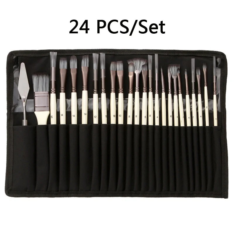 24 Pz/Set Lussuoso Acquerello Acrilico Olio Pastile Multifunzionale Stile Libero Pennelli Artistici Kit Portatile Pittura Artista Forniture