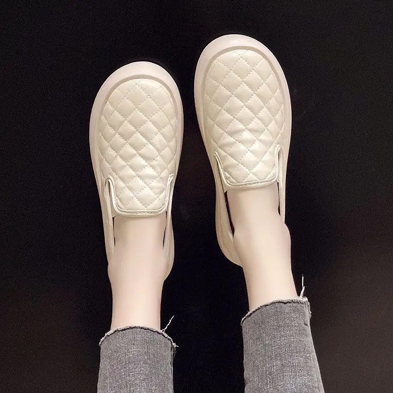 Slip On Shoes For Women Leather High Platform Off White Donna Calzature Mocassini Coreano Nuovo In Cotone Vulcanizzato Daily Routine A H