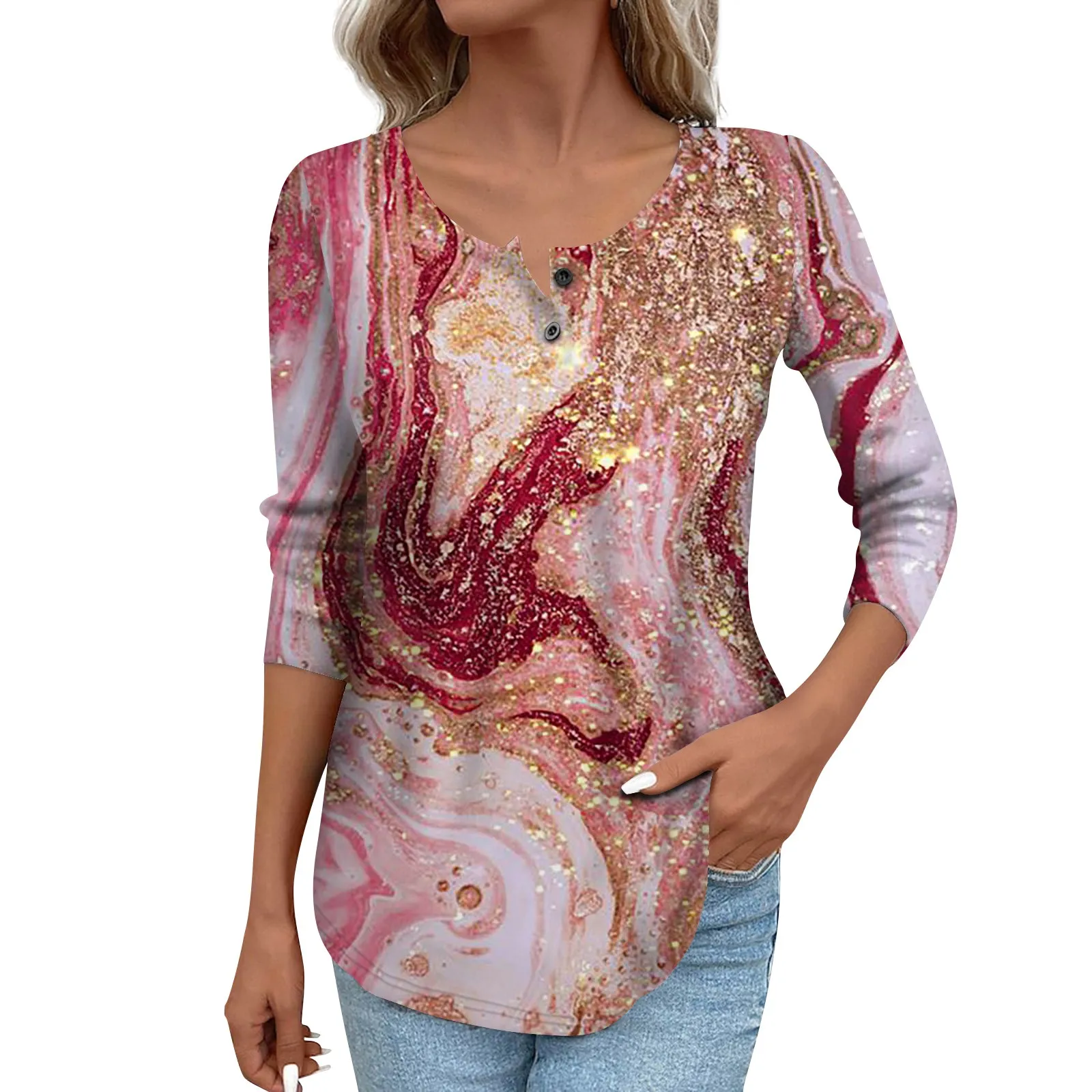 Moda Donna Casual Manica Lunga Stampato Girocollo Button Down Top Recensioni Coreane Molti Vestiti Traf Negozio Ufficiale Traf Zara