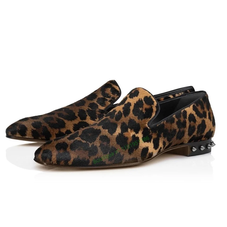 Slip On Rivet Decor Leopard Men Shoes Scarpe Con Tacco Quadrato Per Uomo Roubnd Toe Scarpe Alla Caviglia Sui Tacchi 2023 New Zapatos Zara Hombres