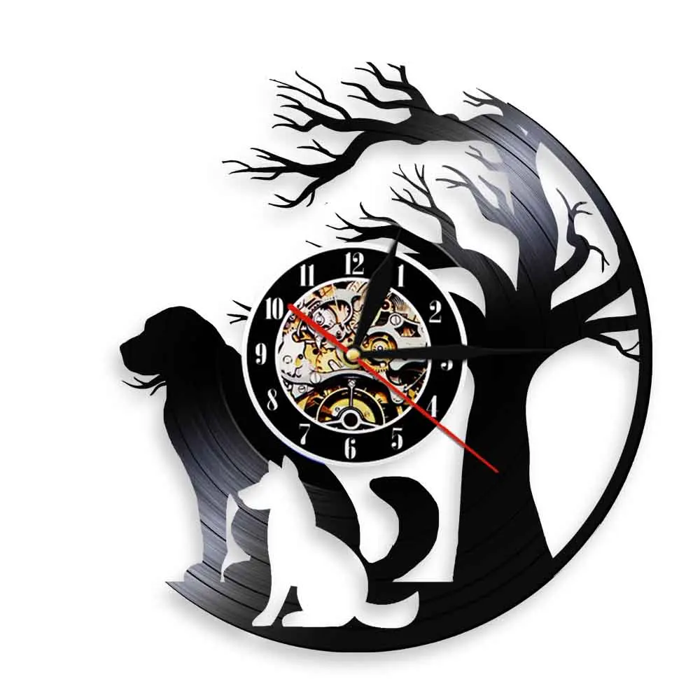 Cane Famiglia Wall Art Decor Orologio Cucciolo Animale Domestico Vinile Record Orologio Da Parete 3D Orologio Da Parete Creativo Wall Art Nursery Deco