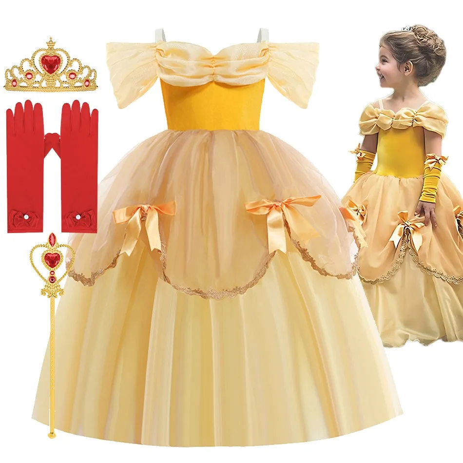 Belle Costume Per Ragazze Halloween Party Princess Dress Bambini Deluxe Beauty Ball Gown Kids Anna Belle Cosplay Elegante Dress