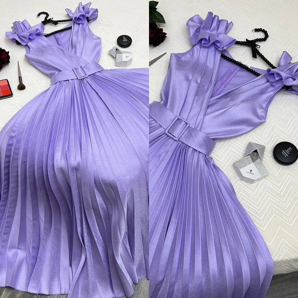 Abiti Da Ballo Retro Elegante Scollo A V A-Line Piega Abito Da Cerimonia In Raso Abiti Da Cerimonia Donna 2023 Vestido Corto Elegante