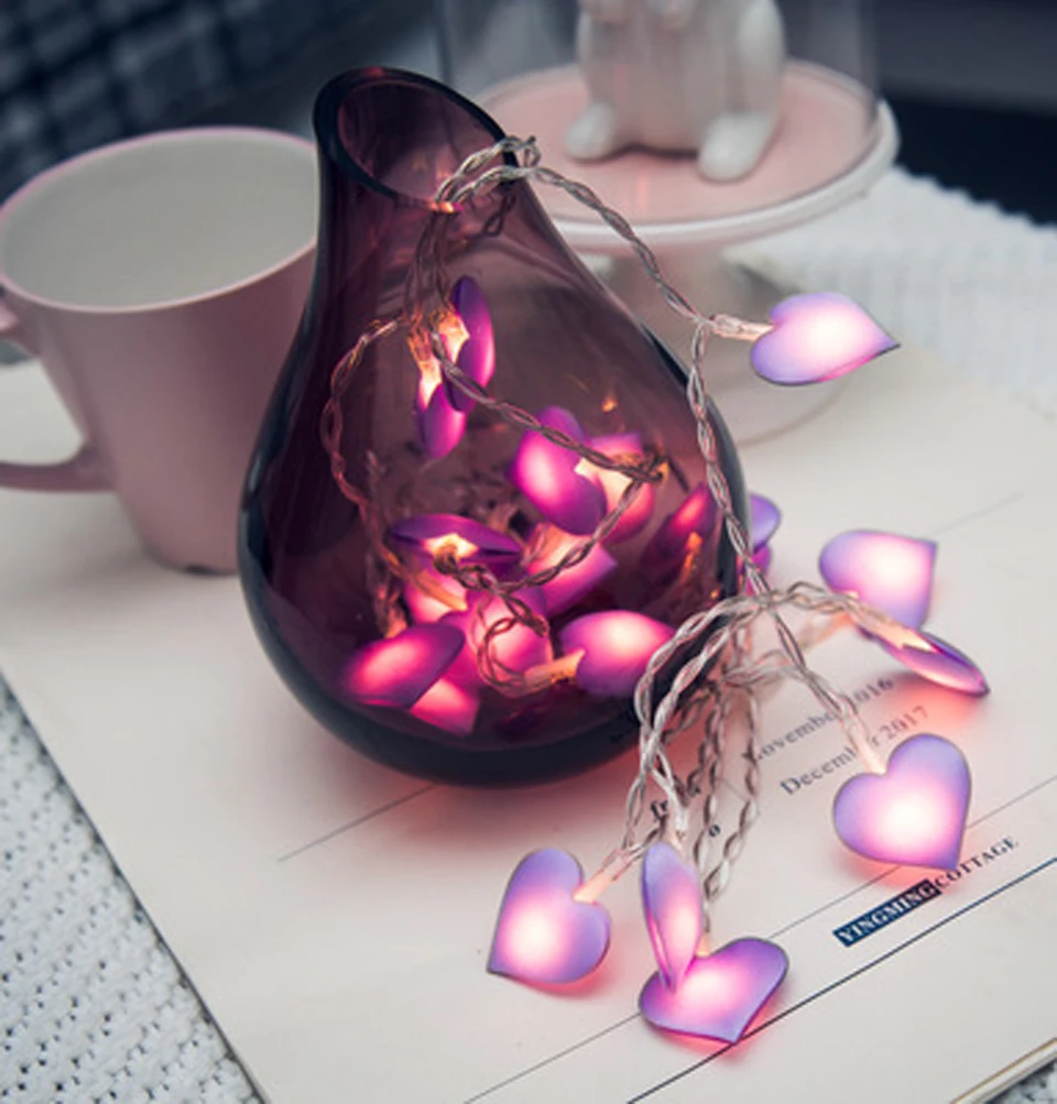 20Led Love Heart Led String Fairy Lights Pink Girl Bedroom Decoration String Light Indoor Party Wedding Garden Garland Lighting