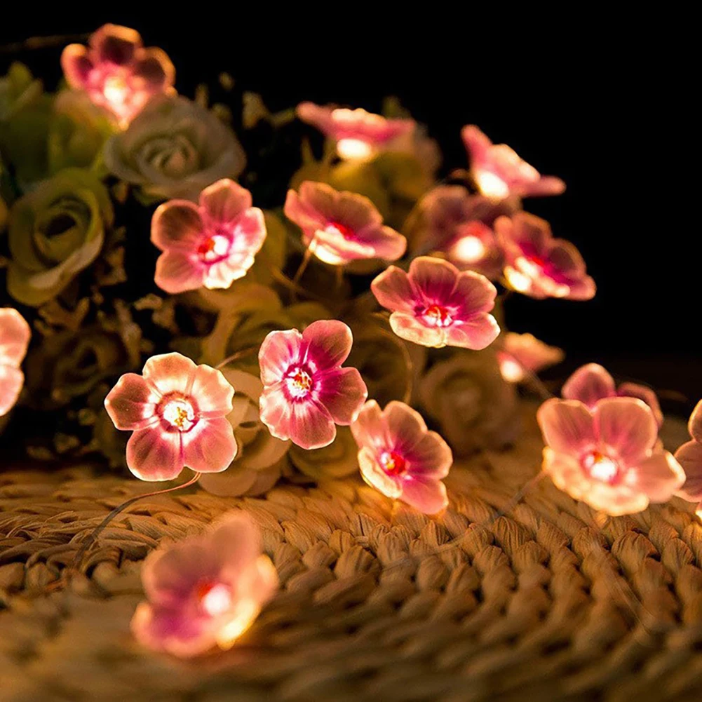 Cherry Blossom Flower Garland Lamp Batteria/Usb Operated Led String Fairy Lights Fiori Di Cristallo Decorazioni Natalizie Per Matrimoni Al Coperto