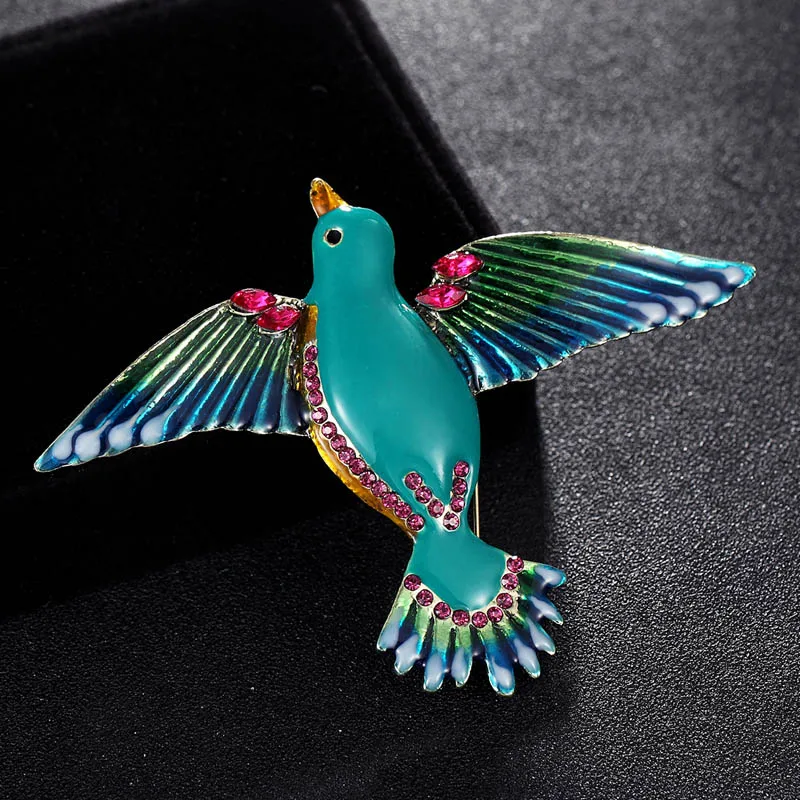 Moda Blu Smalto Strass Uccelli Spilla Per Uomo Gioielli Marca Spille Animali Accessorio Hijab Da Uomo Borse Vintage Accessori