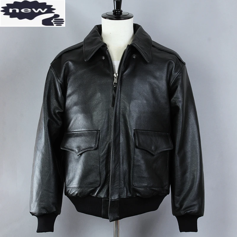 2021 Fashion Black Air Force Flight Cowskin Genuine Men A2 Bomber Leather Jacket Cappotto Invernale Maschile