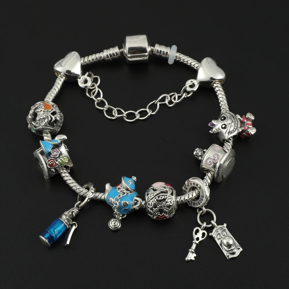 Alice Nel Paese Delle Meraviglie Pulseiras Feminina Bracciale Moda Famiglia Placcato Argento Per Donna