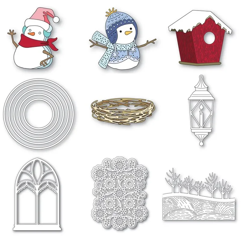 Natale Pupazzo Di Neve Nordic Flourish Vintage Lantern Fustelle Per I Nuovi Arrivi 2023 Scrapbooking Frame Card Craft Supplies