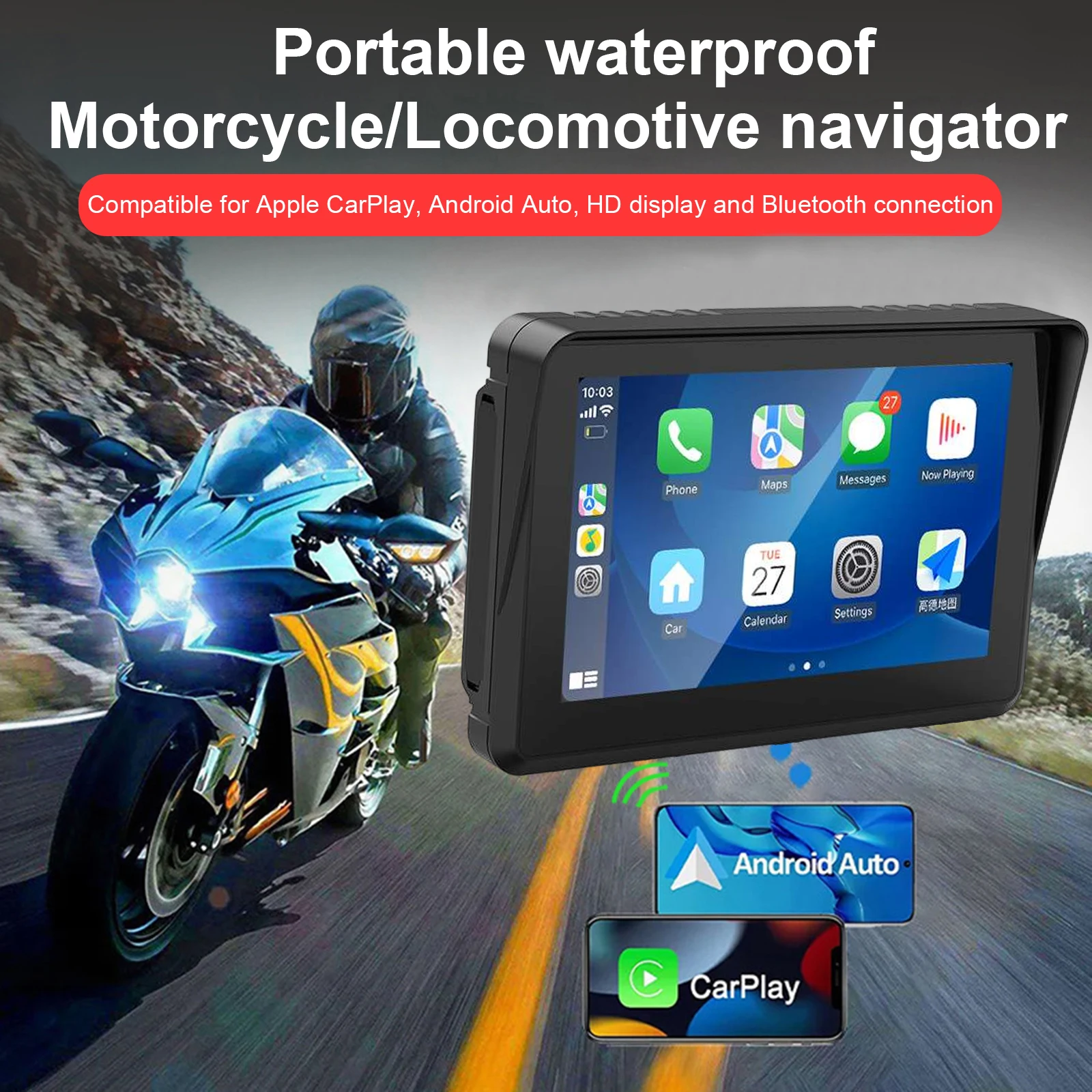 Navigatore Gps Per Moto Touch Da 5 Pollici Wireless Carplay E Navigatore Moto Esterno Impermeabile Android Auto Ipx7