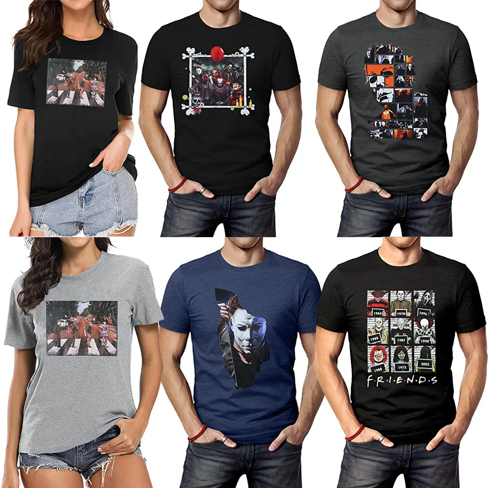 Uomo Donna Halloween Horror Movie Shirts Spaventoso Jason Graphic T Shirt Manica Corta Autunno Top Tees
