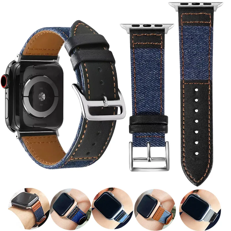 Per Apple Watch Cowboy Fabric & Leather Band 44Mm 45Mm 42Mm 49Mm Strap 38 40 41Mm Iwatch Series Ultra 8765 Se Smart Watch Bracciale