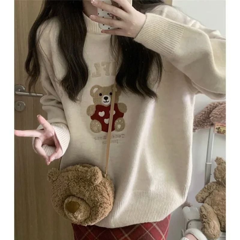 Allentato Grunge Soft Glutinoso Jumpers Little Bear Little Bear Sweet Pull Femme 2023 Autunno Inverno Nuovo Maglione Francese Vintage Y2K