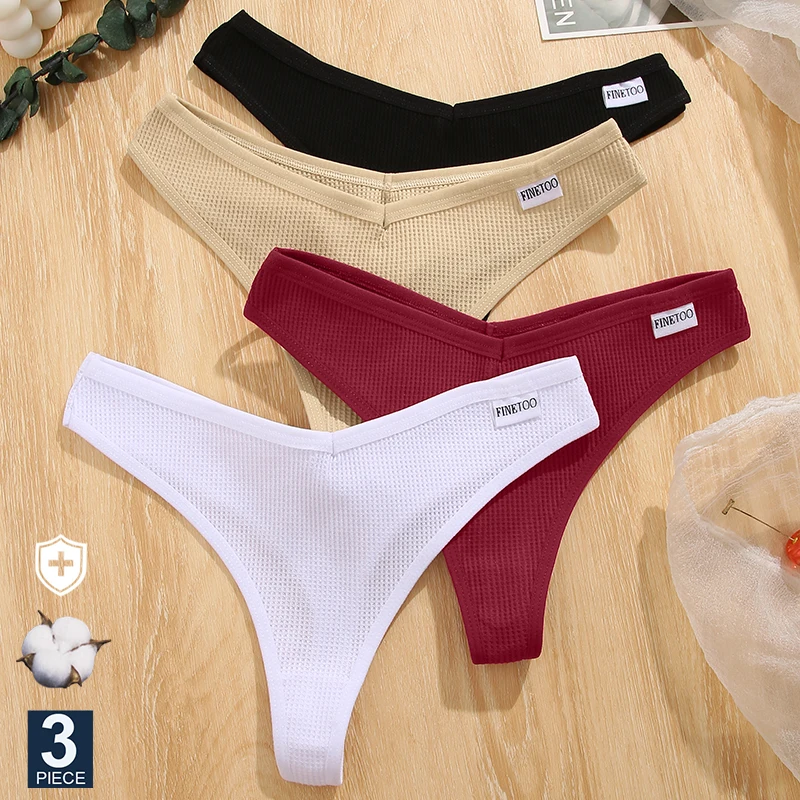 Finetoo 3 Pz/Set G-String Mutandine Waffle Cotone Intimo Donna Mutandine Sexy Mutande Femminili Perizoma V-Vita Mutandine Lingerie