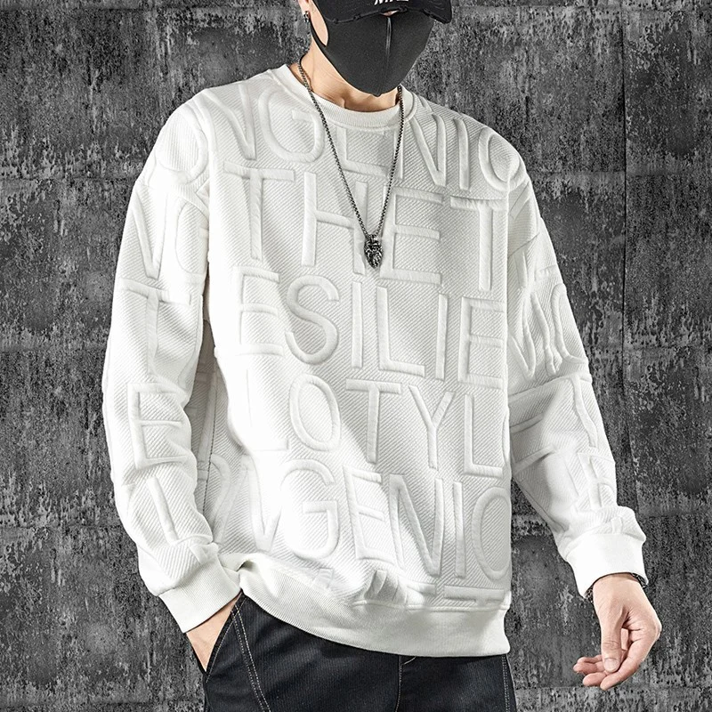 New Letter Foam Print Felpe Hombre Autunno Waffle Girocollo Pullover High Street Oversize Vestiti Casual Sudaderas Y2K