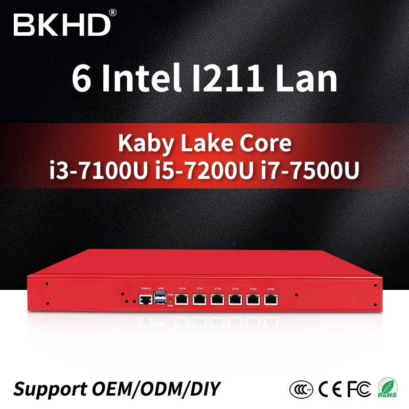 Intel I7 7500U I5 7200U I3 7100U Pfsense 1U Router Vpn Lan 6 Gigabit Montato Su Rack, Supporto Aes Ni,Pfsense,Firewall,Openwrt X86