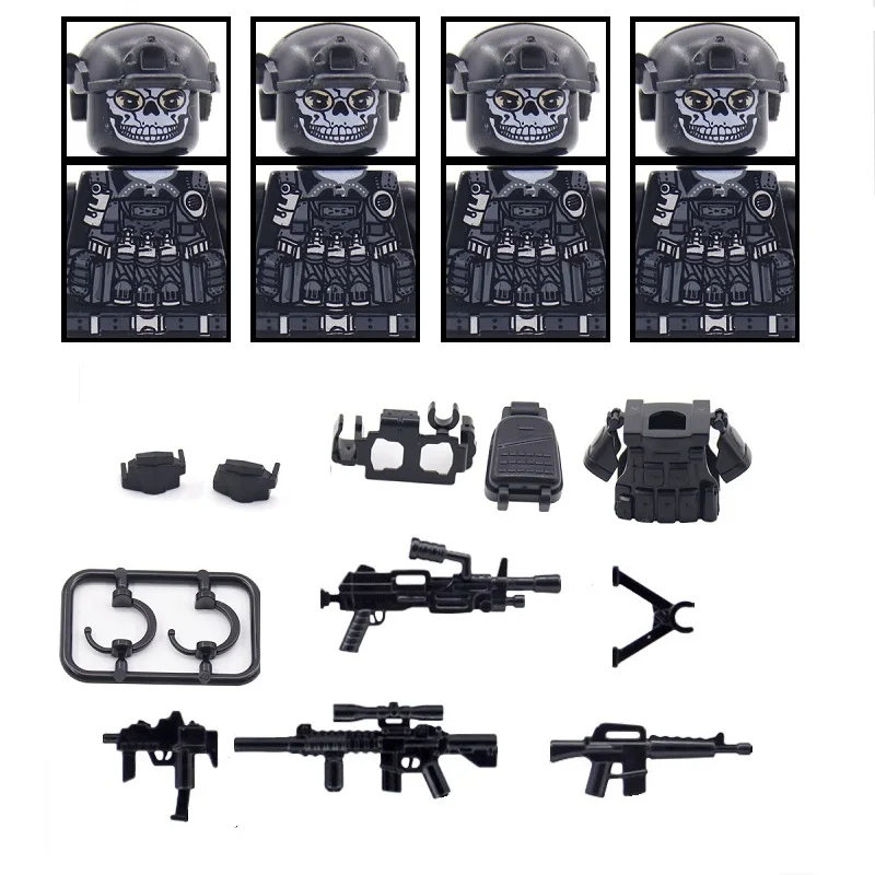 Armi Militari Forze Speciali Ghost Commando Moc 4Pcsmini Action Figures Accessori Brinquedos City Police Block Brick Toys