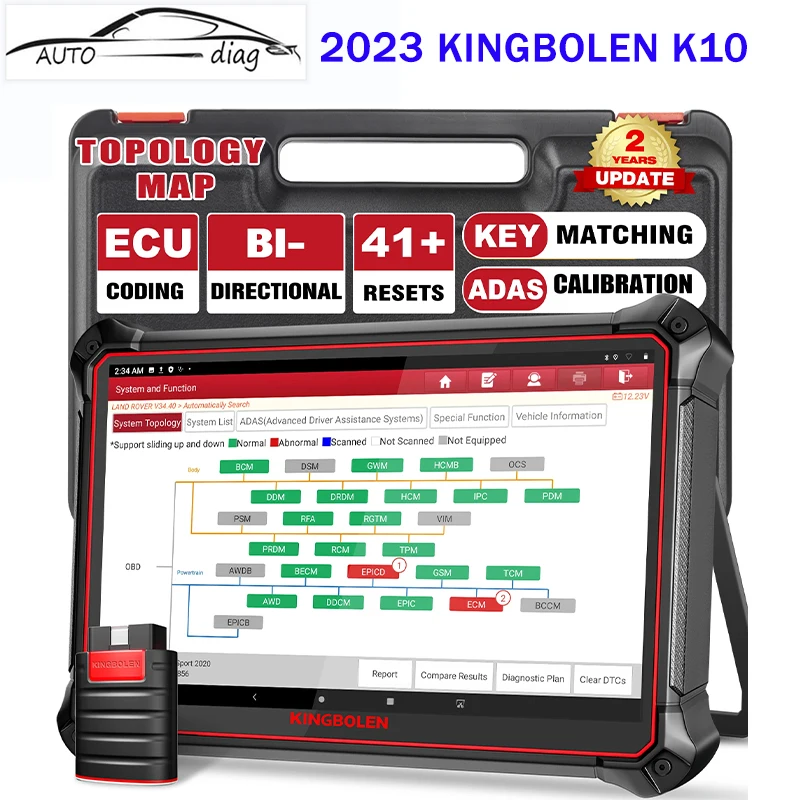Kingbolen K10 Scanner Bidirezionale Full Systems Diagnostic Scan Tool, 34 Reset Ecu Coding, Autoautoth Per Fca Sgw 2 Anni Di Aggiornamento