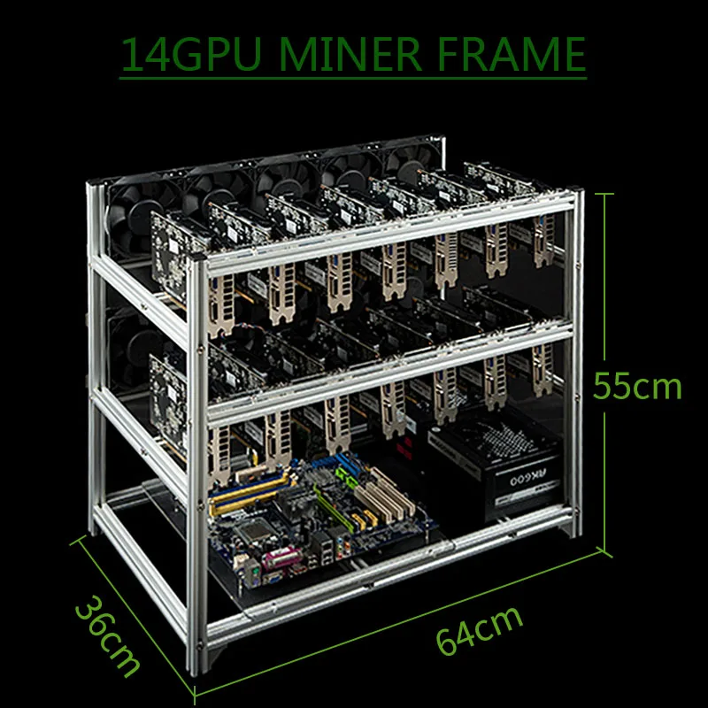 Bitcon Miner 14 Gpu Frame Alluminio Mining Rig Open Air Case Impilabile Per Ethereum Mining Rig Eth Btc Rack Server Chassis
