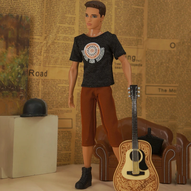 Fashion 1/6 Set Di Vestiti Per Bambole Per Ken Boy Doll Outfit T-Shirt Top Pantaloncini Marroni Pantaloni Per Barbie Boyfriend Ken Accessori