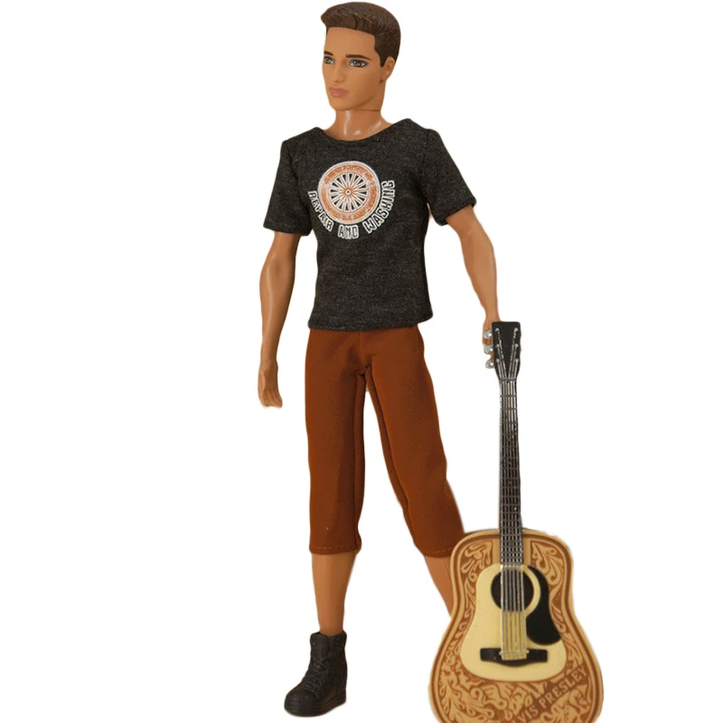 Moda T-Shirt Grigio Scuro Top Pantaloncini Marroni Pantaloni 1/6 Vestiti Per Bambole Per Ken Boy Doll Outfit Per Barbie Boyfriend Ken Accessori
