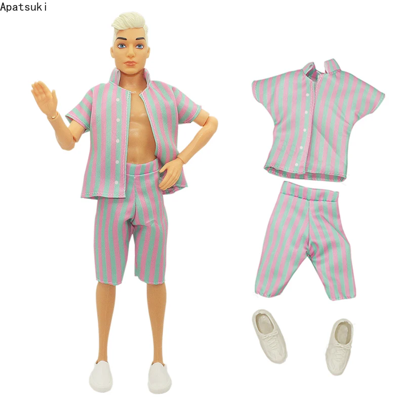 Movie Fashion Outfits For Ken Boy Doll Clothes T-Shirt A Righe Shorts Scarpe Bianche Per Barbie Boyfriend Ken Dolls Accessori