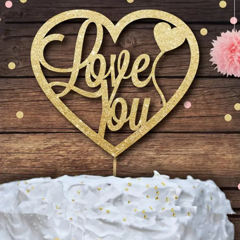 Custom Love Cake Topper Personalizzato San Valentino Cake Toppe Gold Glitter Cake Topper Compleanno Matrimonio Paty Decorazioni Per Feste