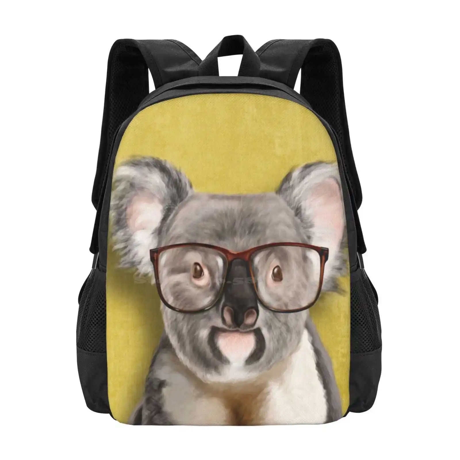Mr Koala School Bag Zaino Di Grande Capacità Laptop Occhiali Gialli Pet Teddy Koala Funny Koala Breed Koala Portrait Koala