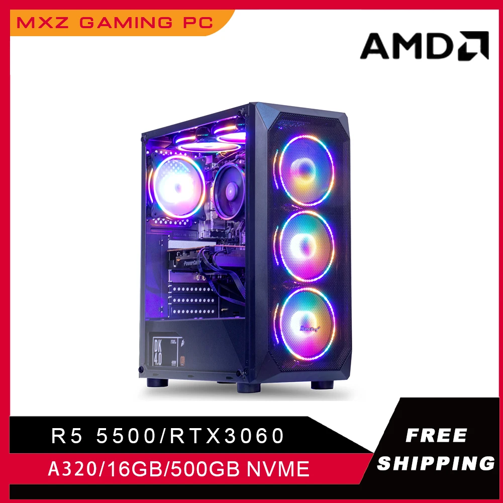 Mxz Gaming Pc Ryzen 5 5500 Rtx3060 500Gb Nvme Windows10 Pro Key Computer Desktop Per Unità Di Sistema Pc Personalizza Pc Gamer Comple