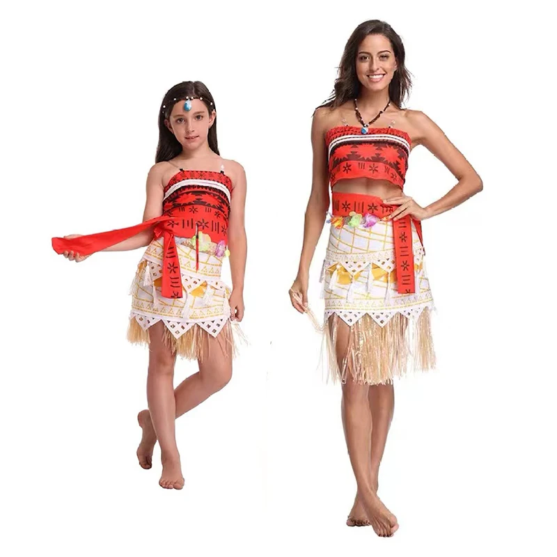Bambini Cosplay Vaiana Moana Principessa Costume Vestito Adulto Collana Parrucca Ragazza Halloween Partito Moana Vestito Costume Cosplay