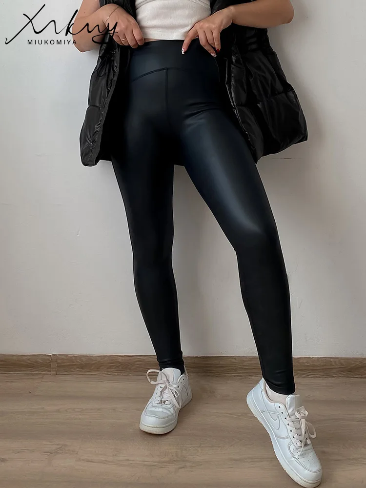 Miukomiya Pantaloni In Pelle Invernale In Caldo Pile Per Donna 2023 Pantaloni Neri In Pu Pantaloni Da Donna In Pelle Fleced Leggings In Pu