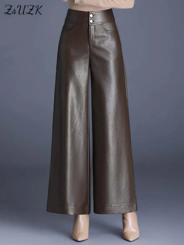Zuzk Pantaloni Da Donna In Pelle Pu Di Alta Qualità Da Donna Autunno Inverno Moda Pantaloni Lunghi In Pelle Caldi Eleganti Pantaloni In Pelle