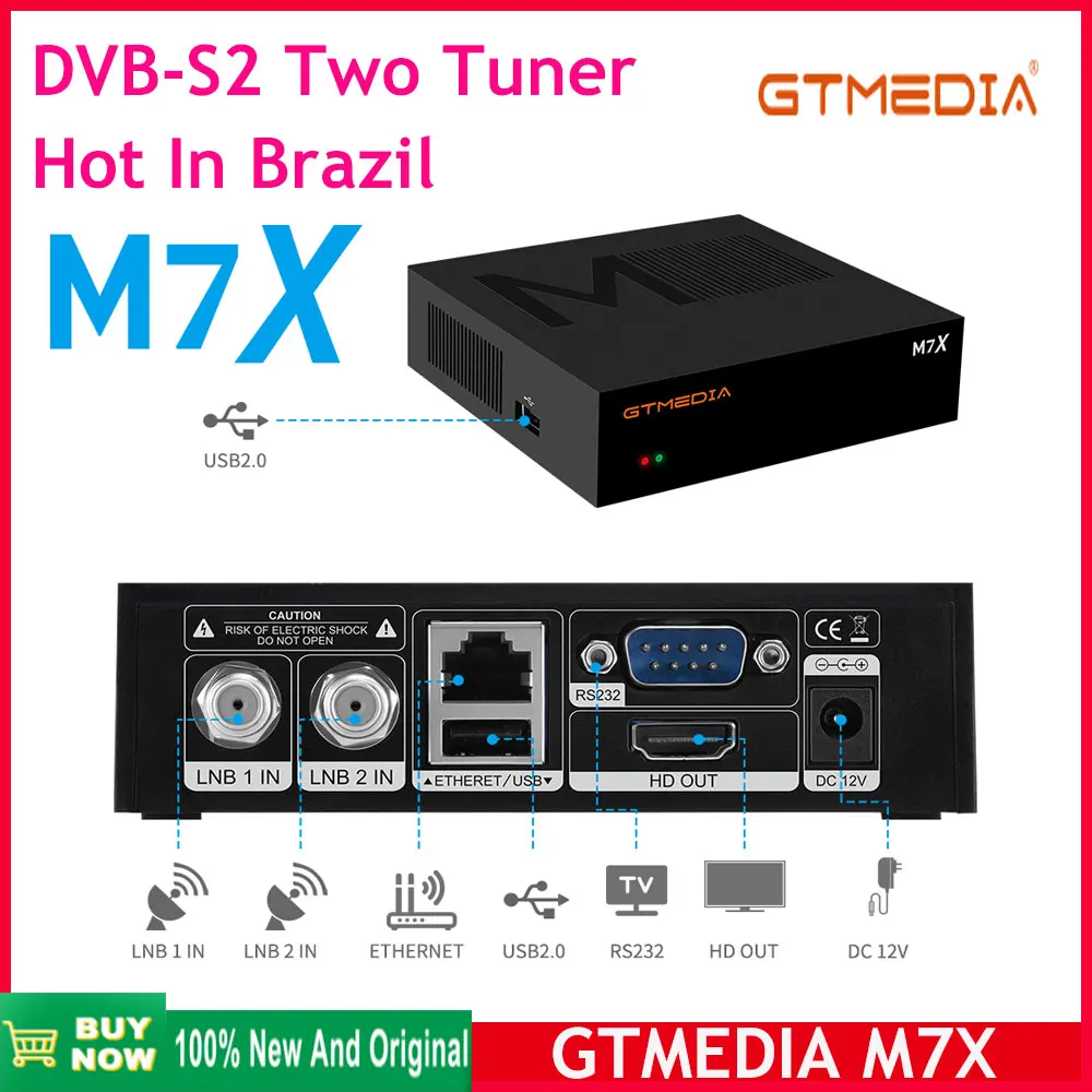 [Originale] Gtmedia M7X Ricevitore Tv Satellitare Brasile Dvb-S2 Decoder Satellitare Twin Tuner Hd 1080P H.265 Tv Box Wifi 2.4G Integrato