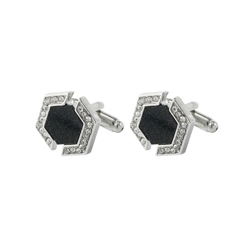 Personalità Sand Starry Sky Stone Gemelli Per Uomo Geometria Esagonale Con Gemelli Con Strass Toni Argentati Dorati