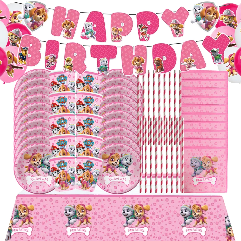 Cartoon Pink Paw Patrol Party Supplies Set Di Stoviglie Happy Birthday Decoration Girls Party Plate Balloon Kids Faovrs Baby Shower