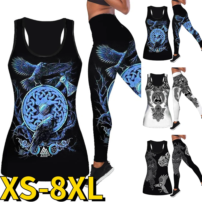 2023 Girocollo Yoga Pantaloni Primavera Estate Donna Moda Yoga Vestito Senza Maniche Activewear Set Nuovo Design Stampa Canotta Xs-8Xl