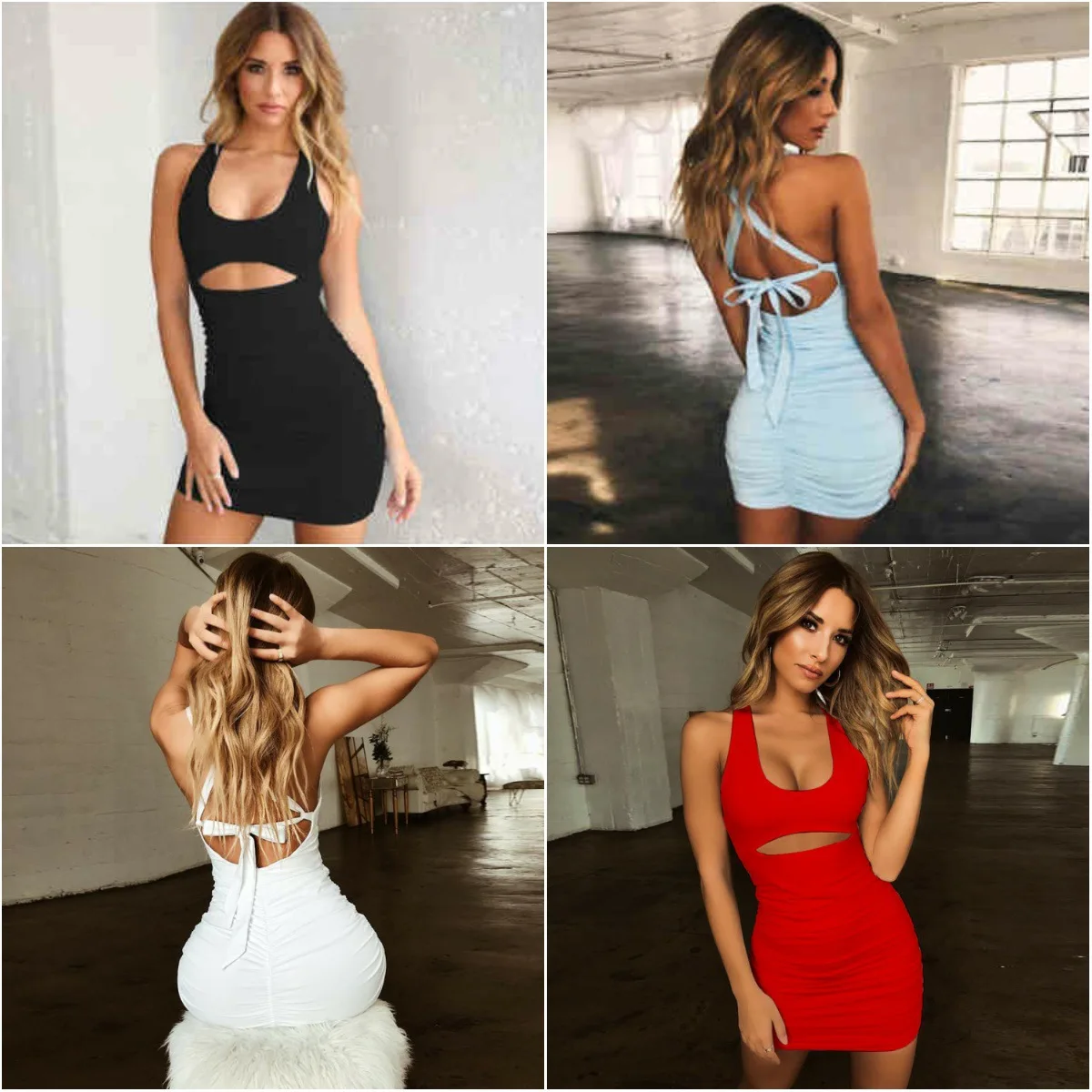 Summer 2022 Sexy Pleated Tie Women'S Backless Dress Xs-Xl