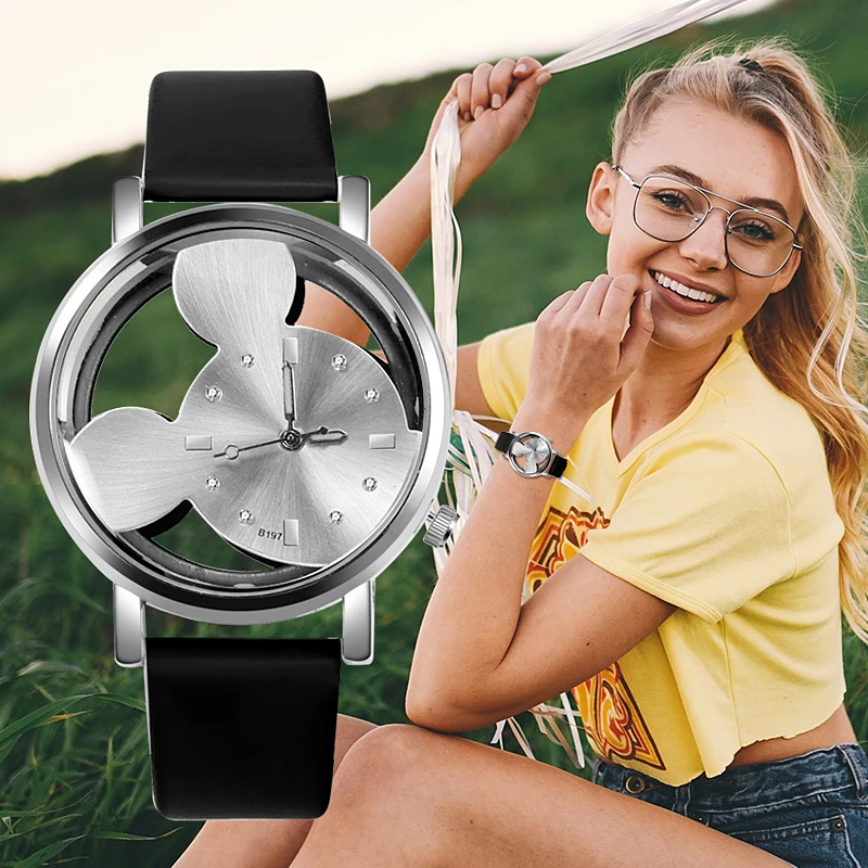 Aliexpress 2023 Moda Trasparente Hollow Watch Donna Carino Cinturino In Pelle Rosa Orologi Al Quarzo Casual Orologi Da Donna Vendita Di Liquidazione