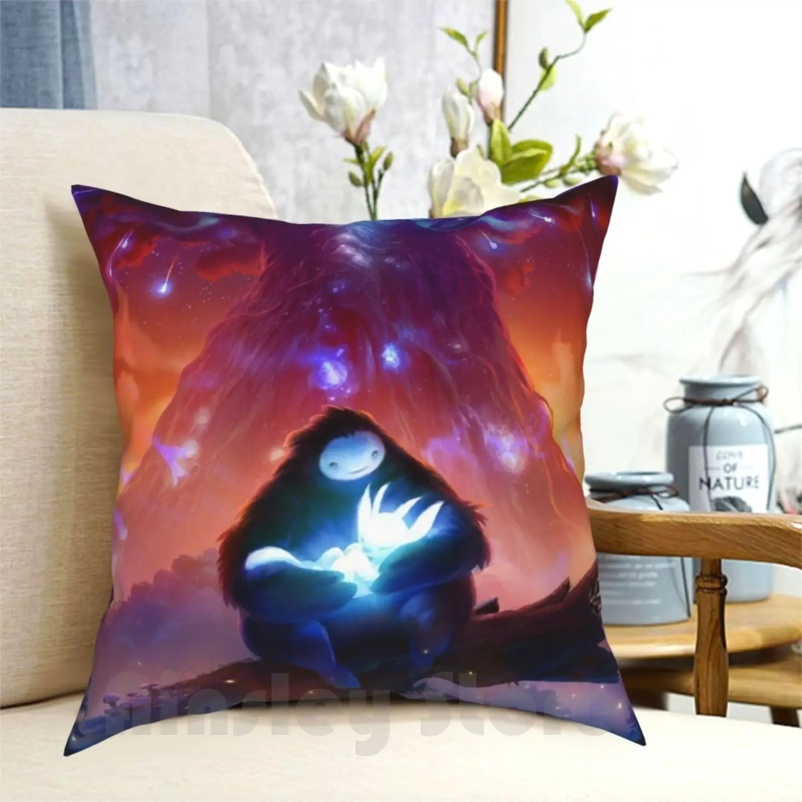 Federa Per Cuscino Ori And The Blind Forest Stampata Per La Casa Morbida Fodera Per Cuscino Fai Da Te Ori E The Blind Forest Ori Gioco Carino Bianco