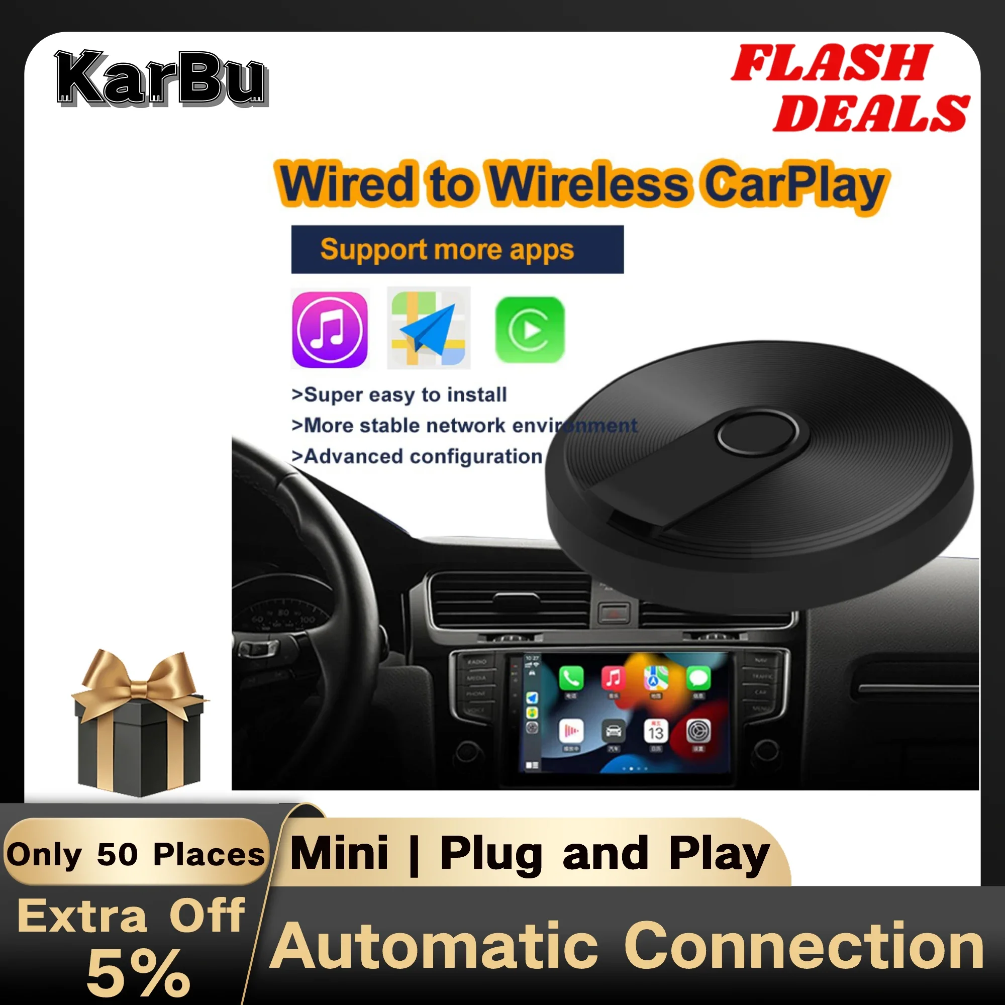 Apple Carplay Adattatore Wireless Car Play Inalambrico Mini Ai Box Para Auto Sans Fil Dongle Lettore Multimediale Streaming Adaptador