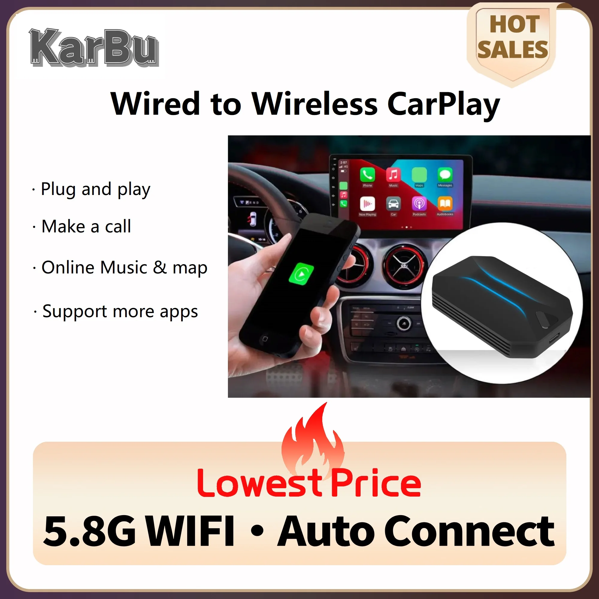 Apple Carplay Adattatore Wireless Mini Ai Box Car Play Inalambrico Dongle Car Player Sans Fil Iphone Smart Boitier Adaptador Wifi