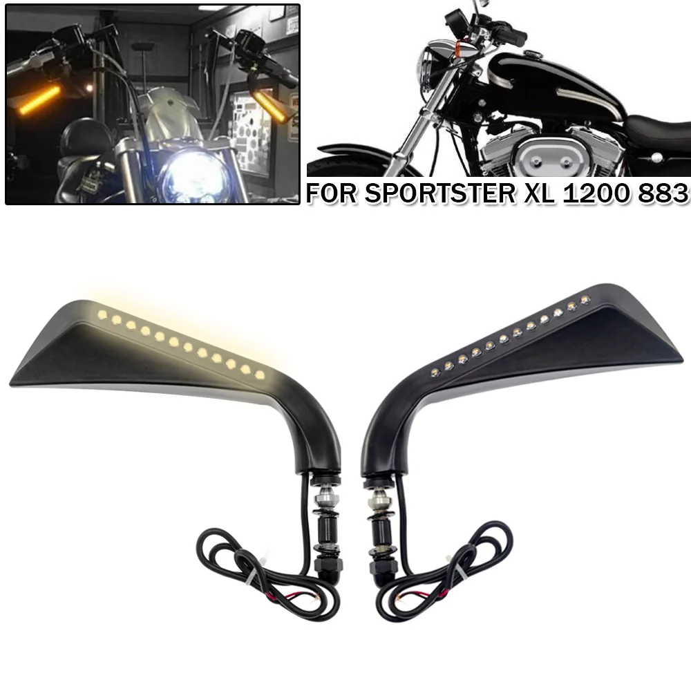 For Harley Softail/Dyna/Touring/Sportster Xl1200 Xl883 Motorcycle Led Lights Side Mirrors Turn Signal Indicator Rear View Mirror