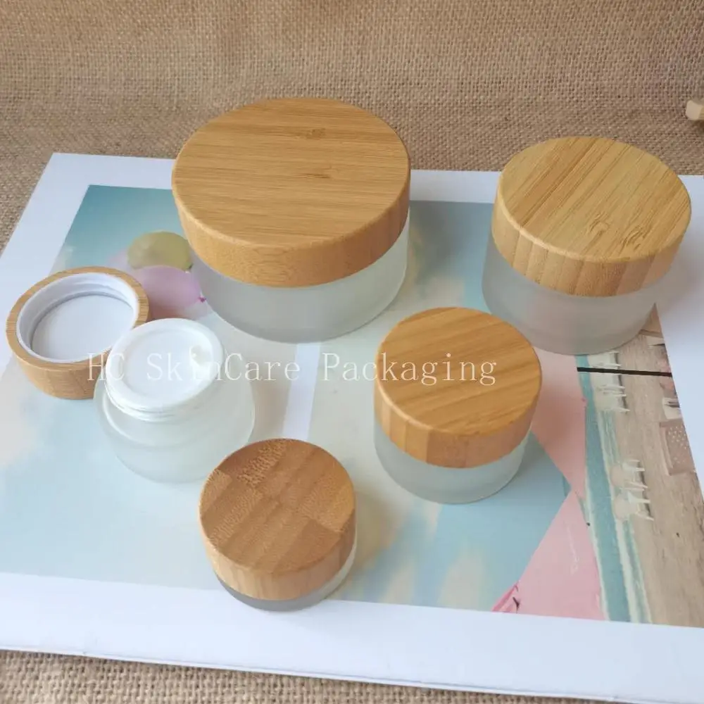 Vaso Cosmetico Crema Lucidalabbra Crema Logo Personalizzato All'Ingrosso Con Coperchio In Bambù Per Crema Corpo Cbd Crema Di Canapa Contenitori Di Vet