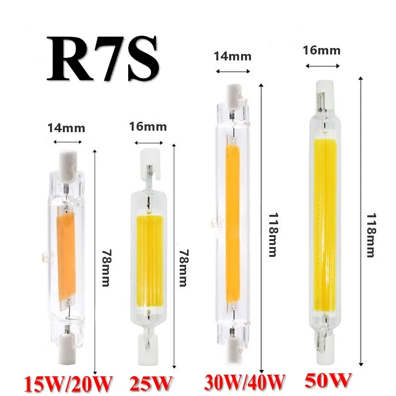 R7S Led Tubo Di Vetro 78Mm 15W 20W Lampadina Cob 118Mm 30W 40W R7S Lampada Di Mais J78 J118 Ac220V 110V Sostituire La Luce Alogena 50W Lampadas
