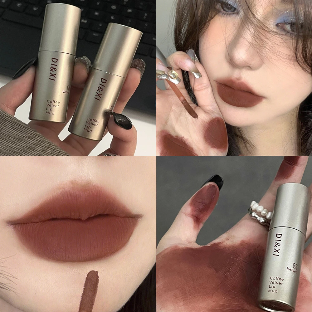 Waterproof Matte Velvet Lip Gloss Lasting Non Sticky Cup Rossetto Liquido Nude Dark Brown Red Lip Tint Mud Makeup Lip Cosmetics